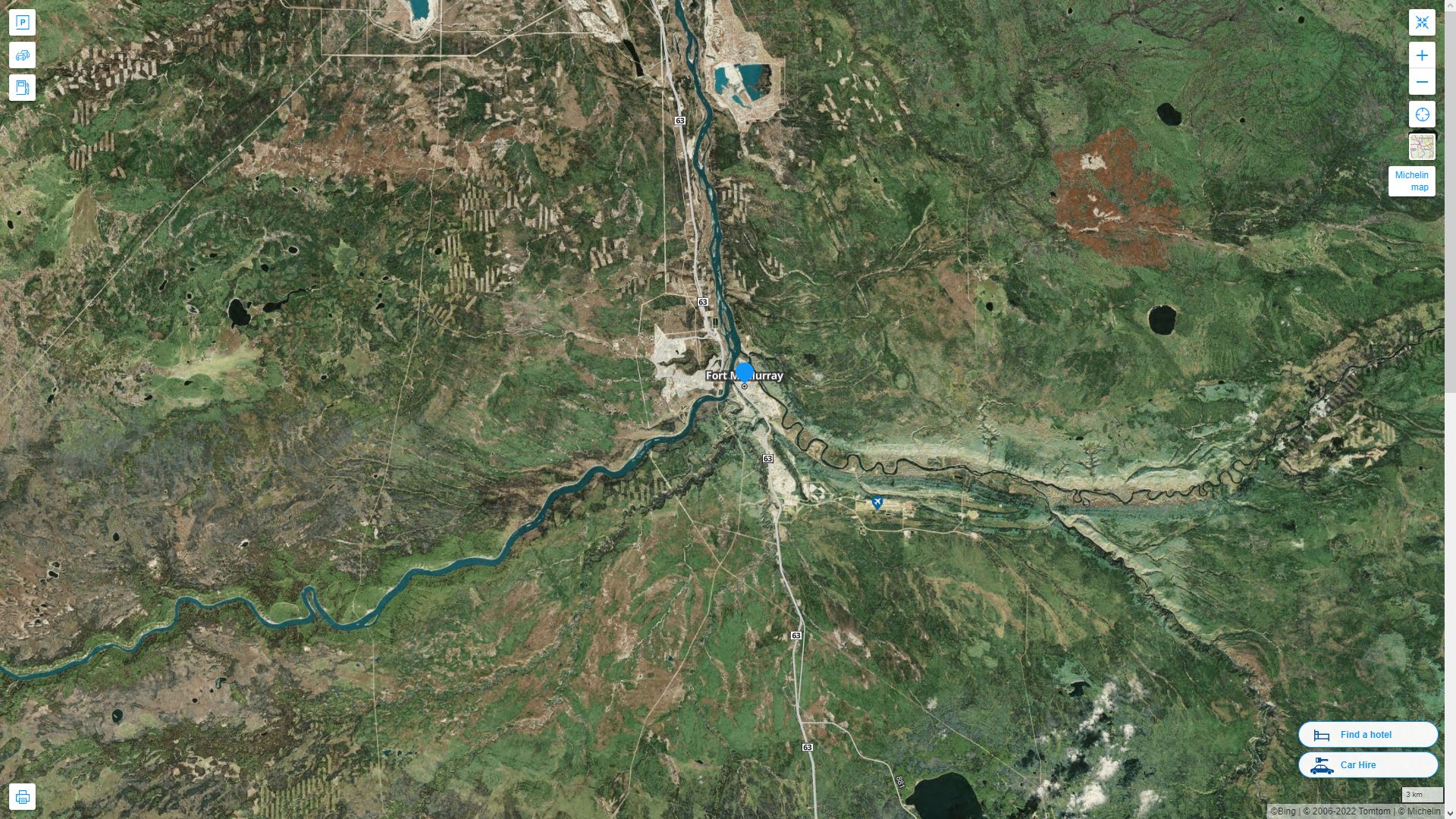 Fort McMurray Highway and Road Map with Satellite View